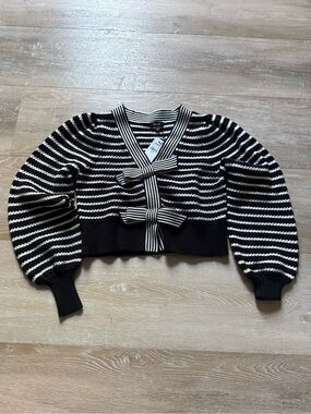 NWT express striped bow cardigan black white size xs